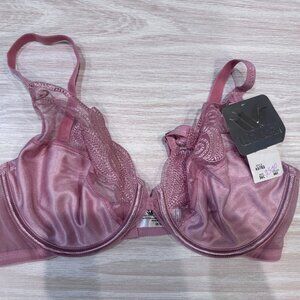 New with Tags - Satin Bra with Lace Trim - Wacoal - Sparkling Berry - Size 36C